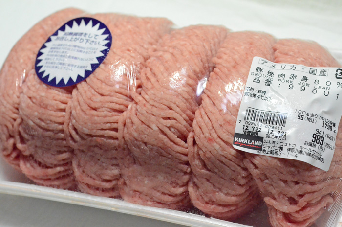 アメリカ・国産　豚挽肉（赤身80％）　100g当り55円